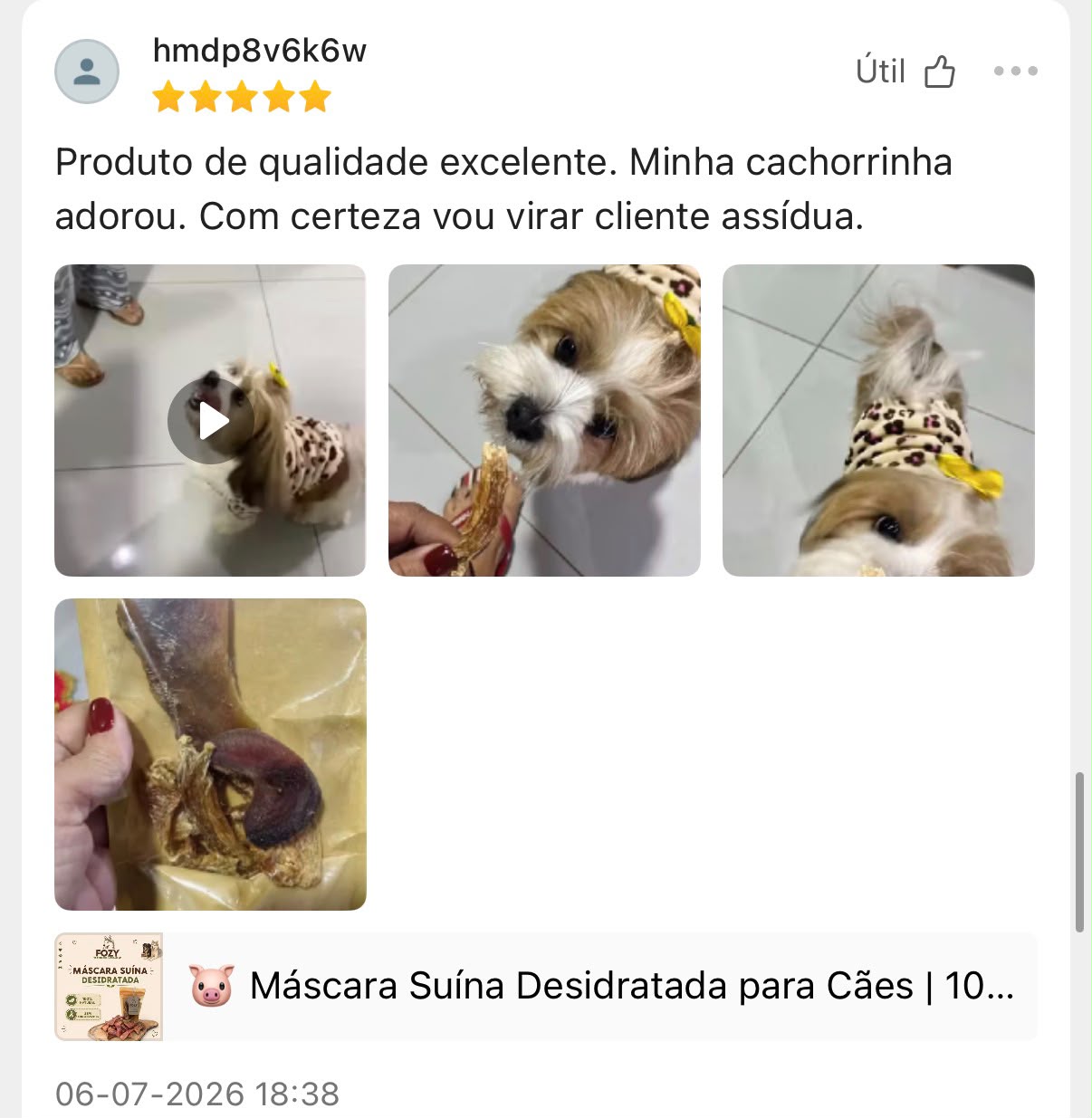 Avaliação de cliente FOZY 17
