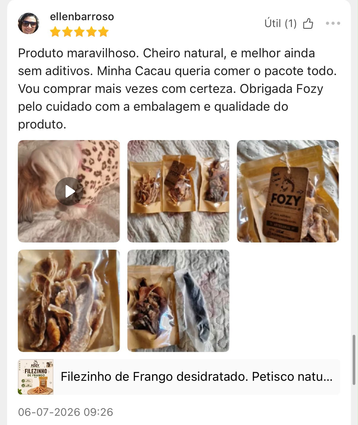 Avaliação de cliente FOZY 18